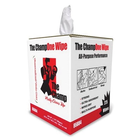 Mercantile Development THE CHAMP SHOP WIPE DRC HVY, WHITE, 9X12, CENTER-PULL ROLL TOTE BX, 225/BX, 4 BX/CS25, 225PK 86884